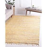 Unique Loom Chindi Cotton Collection Soft Hand Woven Natural Fiber Striped Area Rug, 2 ft 2 in x 3 ft, Yellow/Ivory