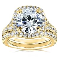 Kobelli Round Forever One Moissanite Cushion Halo Bridal Wedding Set 4 CTW 14k Yellow Gold