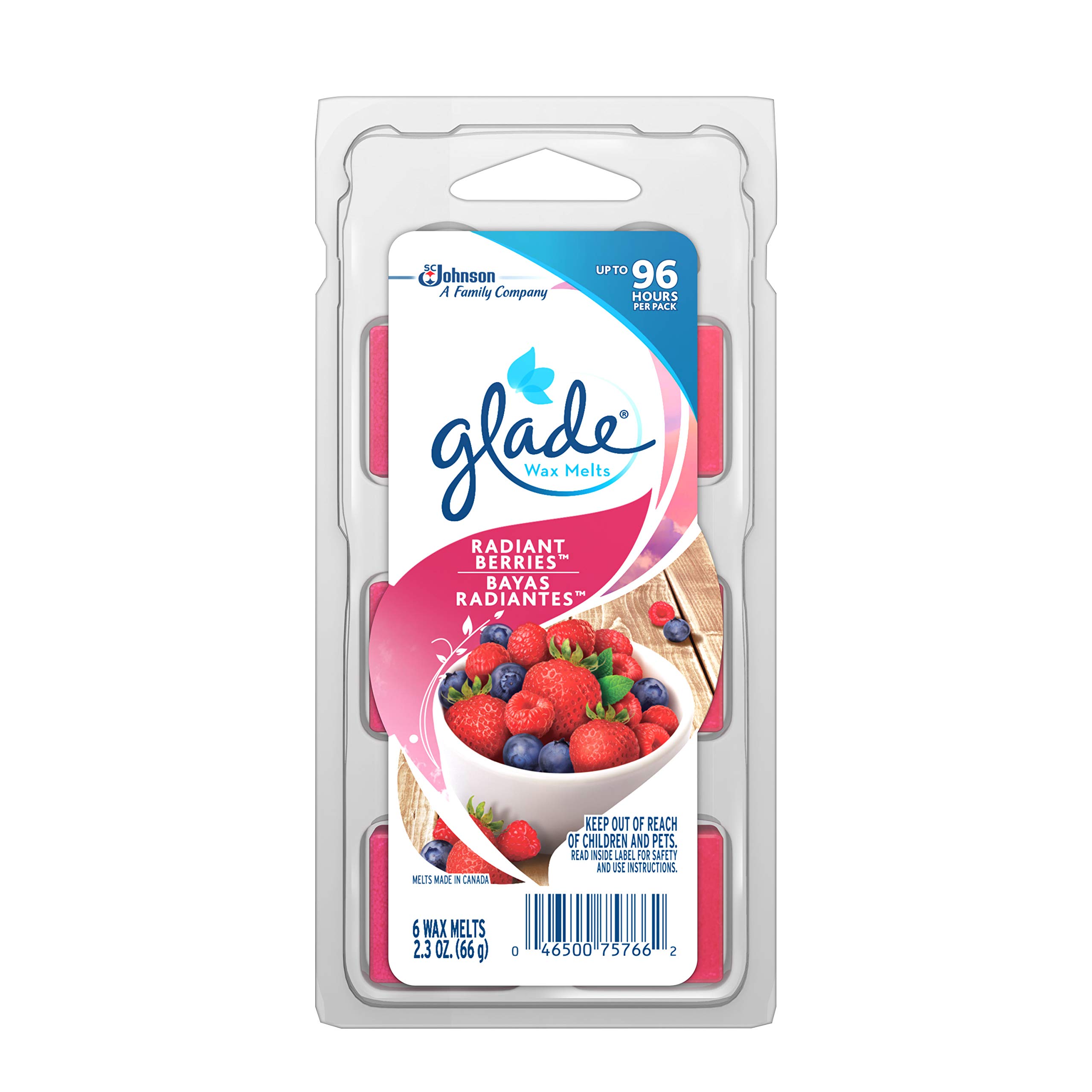 Glade Wax Melts Air Freshener, Scented Candles with Essential Oils for Home and Bathroom, Radiant Berries, 6 Count