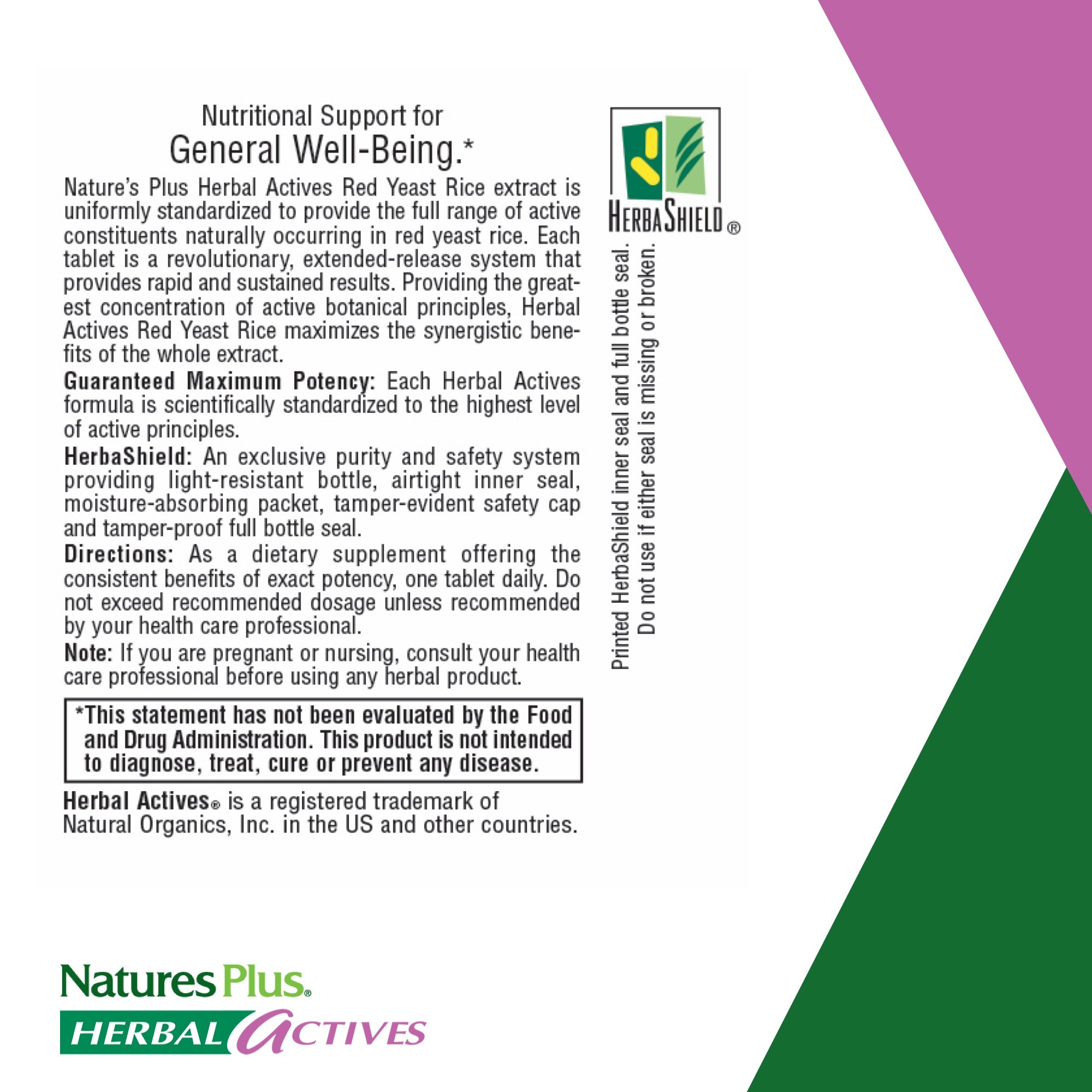 NaturesPlus Herbal Actives Red Yeast Rice, Extended Release - 600mg, 60 Vegan Tablets - Herbal Supplement - Cholesterol Support - Vegetarian, Gluten-Free - 60 Servings