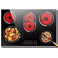 Electric Cooktop 30 Inch - 5 Burners Countertop & Built-in Ceramic Cooktop, Electric Stove Top with Glass Protection Metal Frame, 9 Heating Level, 8400W, 220-240V for Hard Wire(No Plug)