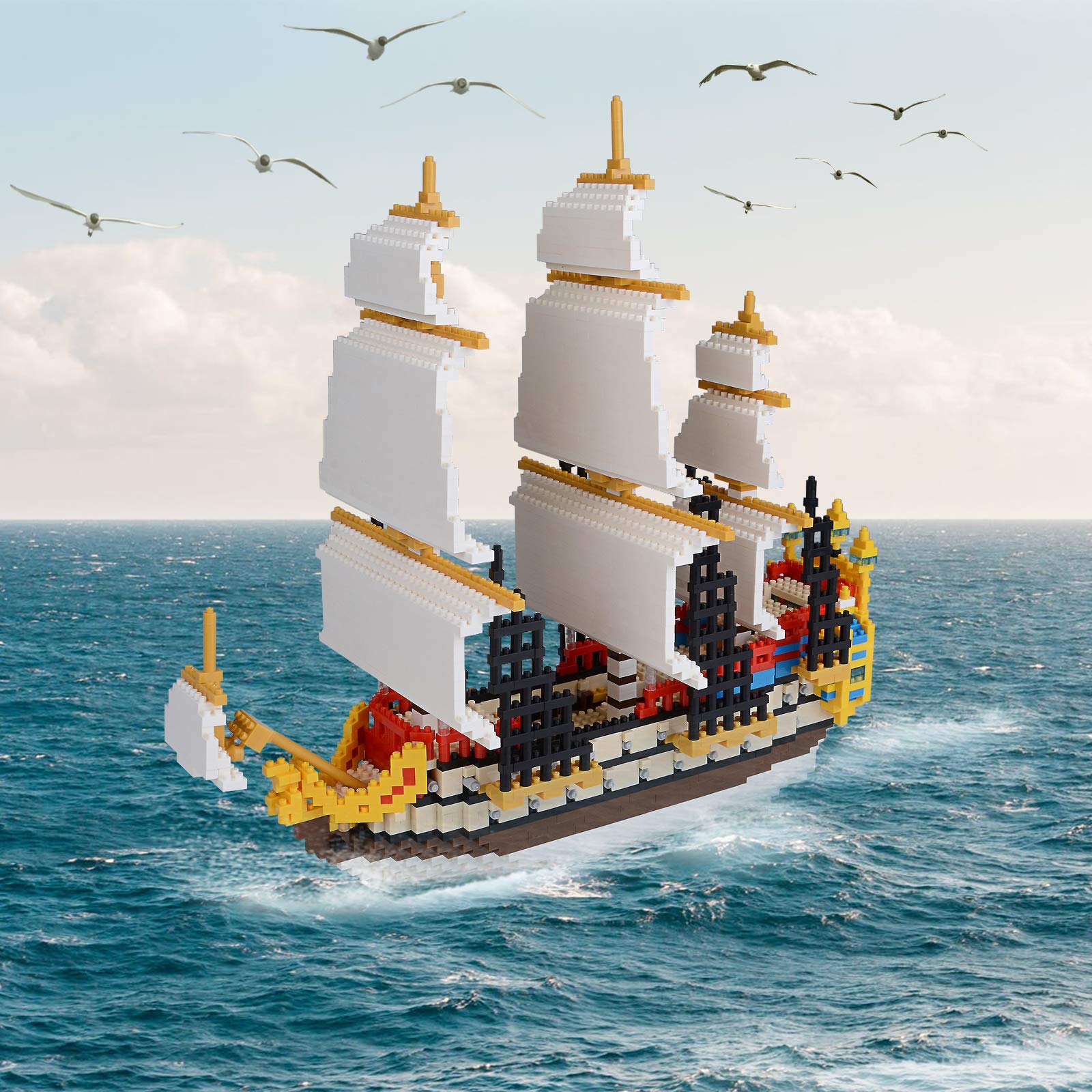 Geniteen Building Blocks Set, Pirates Ship Model Building Blocks Kits 3000 PCS Creative Sailboat Micro Mini Blocks