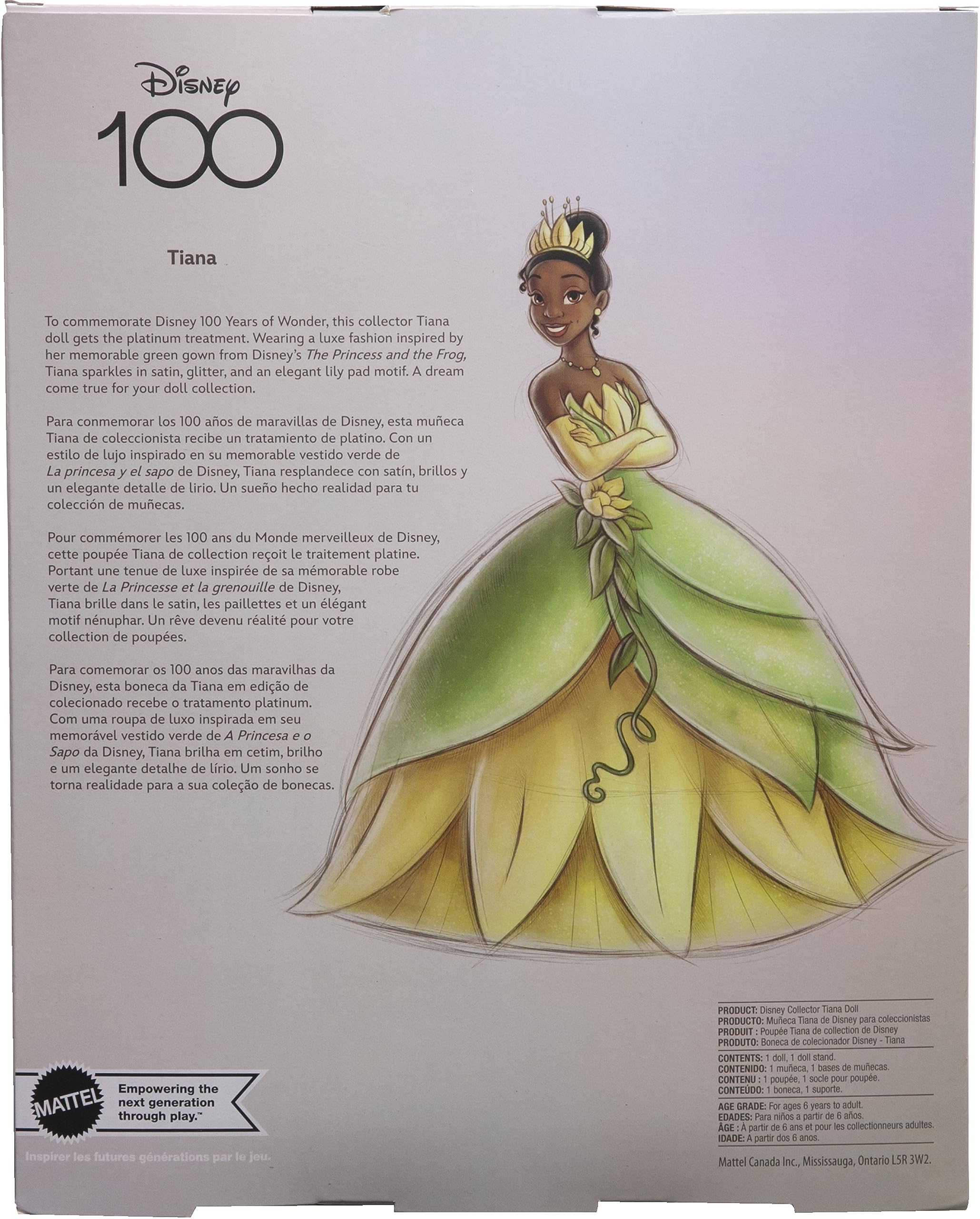 Disney Toys, Collector Tiana Doll to Celebrate Disney 100 Years of Wonder, Inspired by Disney Movie, Gifts for Kids and Collectors