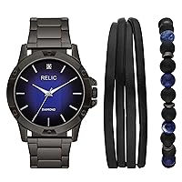Men's Rylan Three-Hand Black Stainless Steel Watch Gift Set with Bracelet Accessories (Model: ZR97009)
