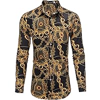 Pacinoble Men's Long Sleeve Fashion Luxury Design Print Dress Shirt