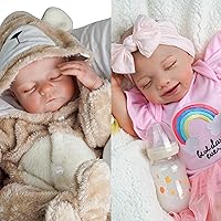 BABESIDE 2Pcs Lifelike Reborn Baby Dolls Soft Full Vinyl Body Realistic-Newborn Sleeping Baby