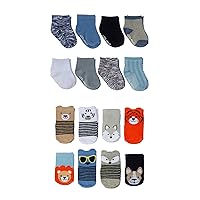 16-Pack Newborn Baby & Infant Boys Socks- Solids, Space Dye & Cute Animals Assorted Pack- 0-12 Months