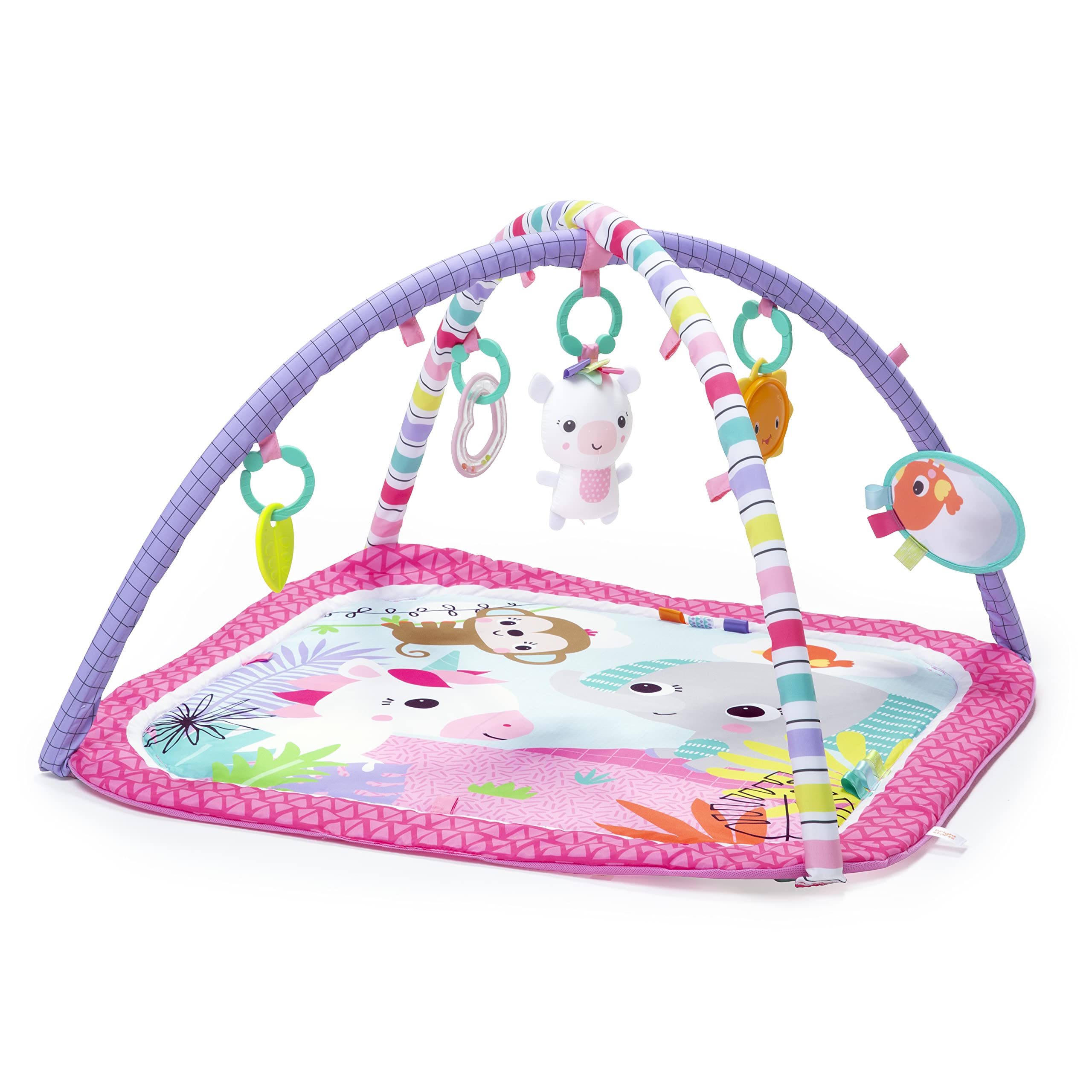 Bright Starts Unicorn Crew Baby Activity Gym & Play Mat with Taggies, Newborn and up - Pink, 30x30x18 Inch