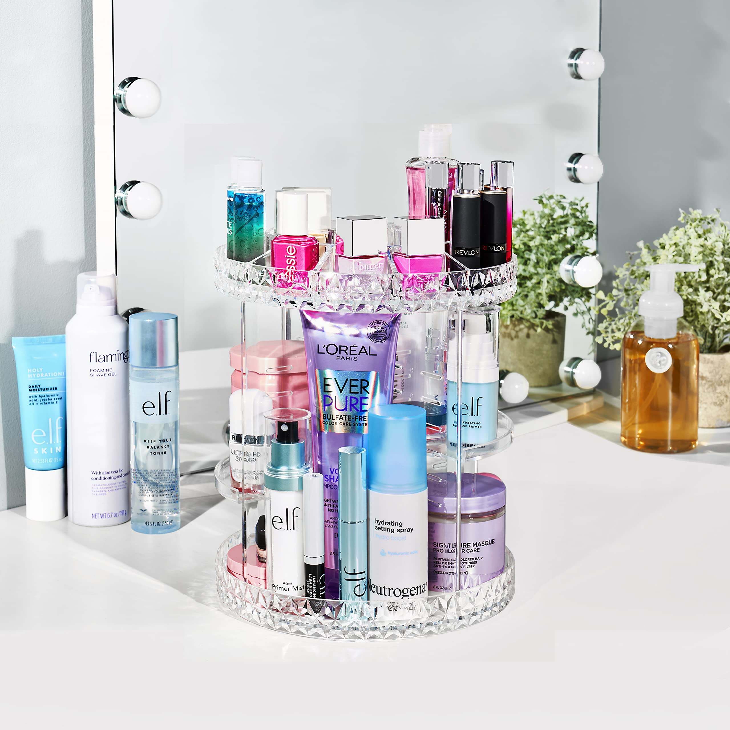 Sorbus 360 Rotating Makeup Organizer - Spinning cosmetics organizer, Adjustable Shelves for Make Up, Perfume & Toiletries - Acrylic Makeup Organizer for Vanity, Bathroom, Bedroom, Closet [Clear]