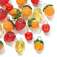 20 Pcs 5 Style Colorful Handmade Lampwork Glass Fruit Charms Crystal Food Charms Mini Orange Pineapple Strawberry Charms for DIY Jewelry Making