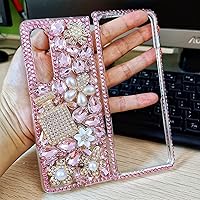 Full Diamonds Designed for Samsung Galaxy Z fold 4 5G Case with 2PCS Soft Screen Protector, Girly Bling Hard Protective Phone Case Beauty Shiny Sparkly Cover for Women (Pink)