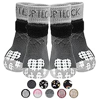 PUPTECK Anti Slip Dog Socks 2 Pairs with Double Grippers for Hardwood Floors, Shoes for Hot/Cold Pavement, Boots & Paws Protectors to Prevent Licking, Traction Booties for Senior Smll Large Dogs