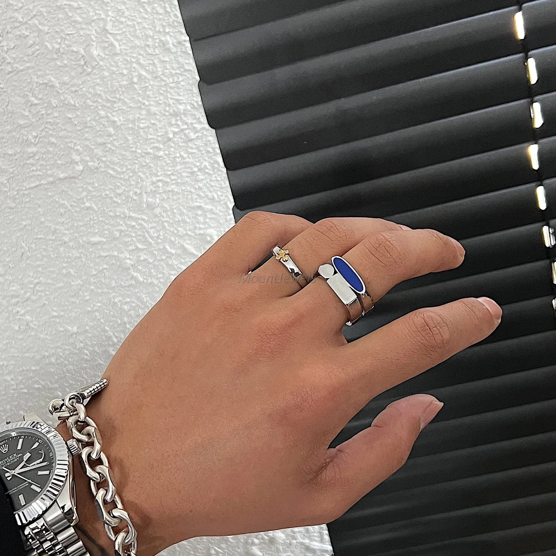 MOUNTJEWELS Natural Lapiz Lazuli Ring, 925 Sterling Silver, Lapis Lazuli Mens Ring, Handmade Silver Ring, Birthday Gift Ring, Men Signet Ring