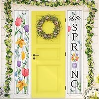 Hello Spring Floral Porch Sign Watercolor Flowers Butterflies Banner Door Sign Decorations Vintage Spring Flower Hanging Door Banner for Front Door Indoor Outside Porch Wall Decor Rustic Party