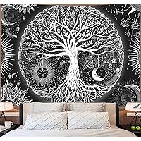 FORATER Tree of Life Tapestry Wall Hanging, Sun and Moon Aesthetic Wall Tapestry Black and White Tapestries Home Decor for Living Room Bedroom(53 x 61 Inch, Black and White)