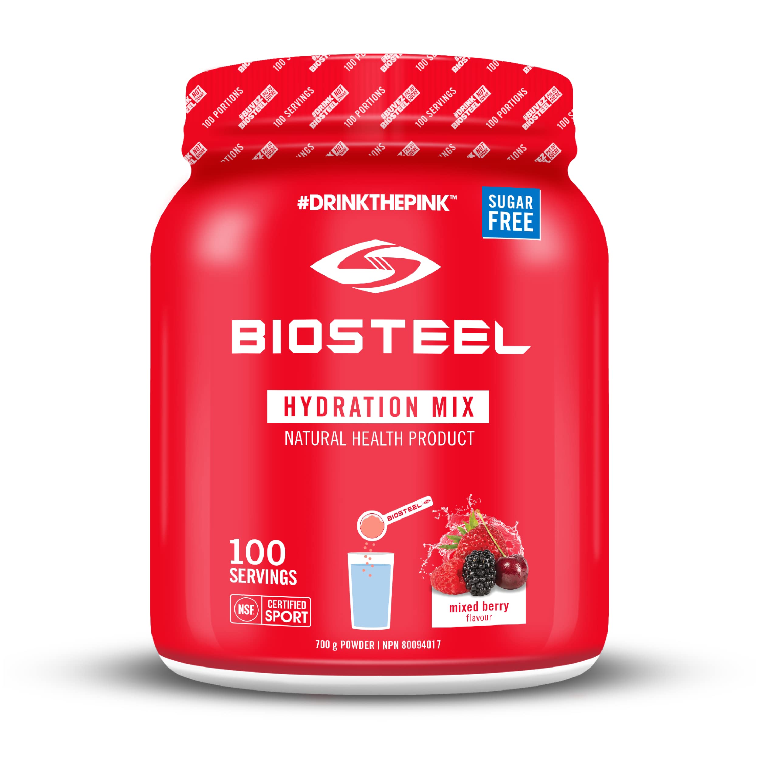 BioSteel Hydration Mix, Sugar-Free with Essential Electrolytes, Mixed Berry, 100 Servings