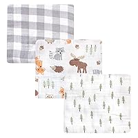 Hudson Baby Unisex Baby Cotton Muslin Swaddle Blankets, Woodland 3-Pack, 3-Pack