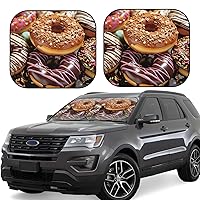 2 Piece Windshield Sun Shade Foldable Car Front Window Sunshades Portable Donuts Chocolate Frosted Print Sun Visor Mat Keep Your Vehicle Cool for Most Sedans SUV Truck Large