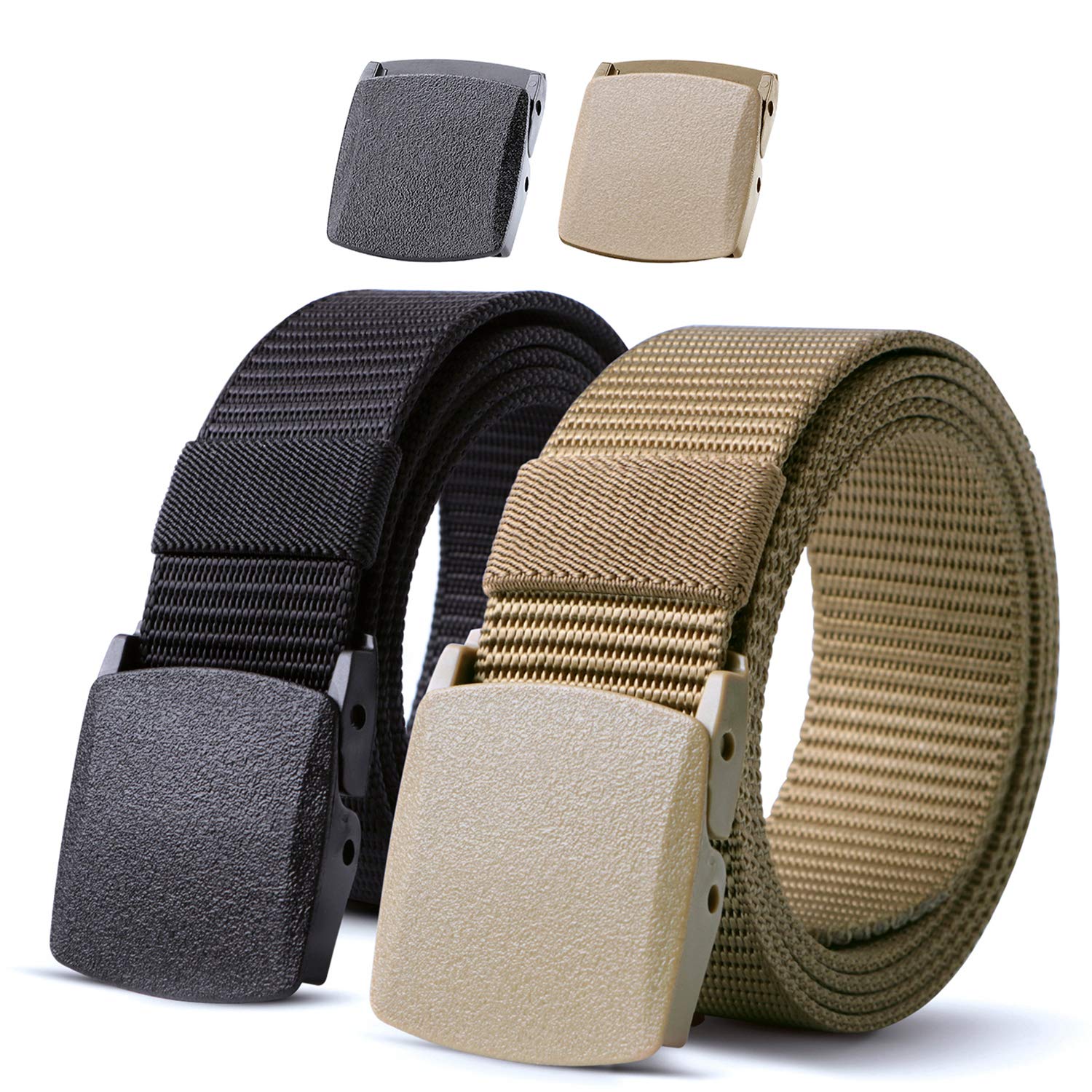 JASGOOD Nylon Military Tactical Men Belt 2 Pack Webbing Canvas Outdoor Web Belt with Plastic Buckle gift for Men