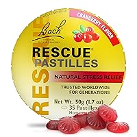 Bach RESCUE PASTILLES, Cranberry Flavor, Natural Stress Relief Lozenges, Homeopathic Flower Essence, Vegetarian, Gluten & Sugar-Free, 35 Count