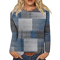 Tops For Women Sexy Casual Geometric Patchwork Shirts Trendy Crewneck Long Sleeve Fall Sweatshirt