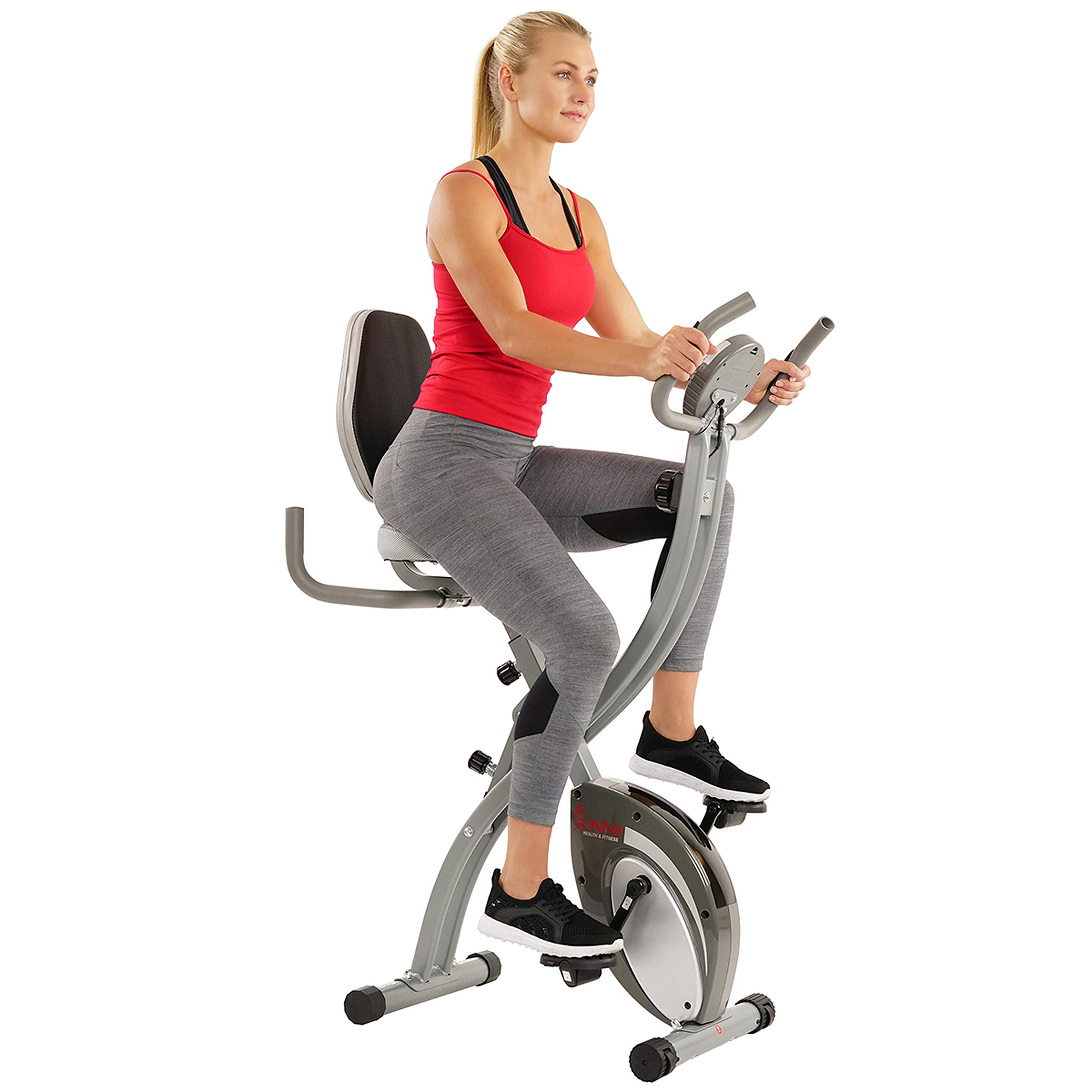 Sunny Health & Fitness Magnetic Foldable Upright Exercise Bike W/ Device Holder