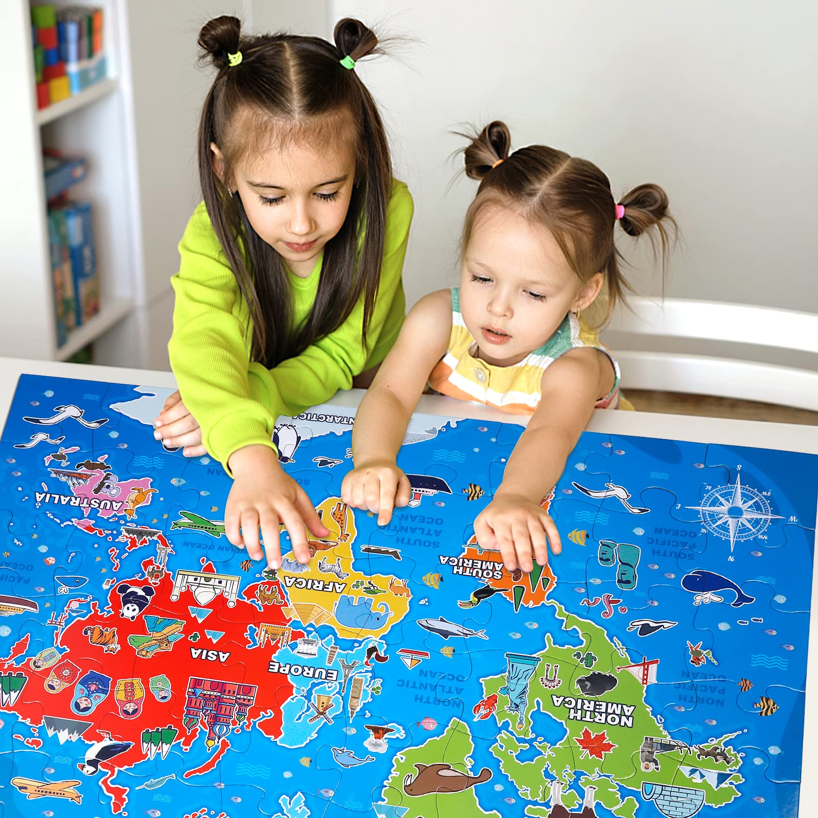Jumbo Floor Puzzle for Kids,World Map Puzzle Jigsaw Geography Puzzles,48 Piece Globe Atlas Puzzle with Continents,Puzzle for Toddler Ages 3-5,Preschool Learning Toys Gift for 4-8 Years Old