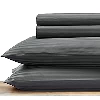 California Design Den Striped Sheets for Queen Size Bed, Natural 100% Cotton Sheets Luxury 400 Thread Count Sateen, 4 Piece Deep Pocket Cooling Sheets Set (Charcoal Grey Striped Sheets)