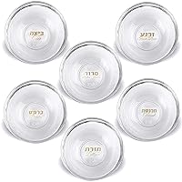 Zion Judaica 6 Mini Passover Seder Plate Glass Dishes - Mini Seder Plates Glass Liners with Hebrew and English Translation Passover Decorations Pesach Decor DIY Seder Plate