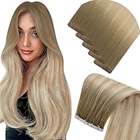 LaaVoo Insert Tape in Hair Extensions Virgin Ombre Human Hair 5Pieces/10Grams 14 Inch Bundle Tape in Hair Extensions Ombre Human Hair Tape in Extensions Brown to Blonde 20pcs/50g 14inch