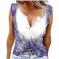 Country Music Style Tank Tops Women Ring Hole Sexy V Neck Sleeveless T-Shirts Fashon Casual Tie Dye Bleached Blouse