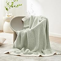 Snuggle Sac Heather Sage Green Throw Blanket for Couch, Reversible Super Soft Knitted Blankets Warm Cozy Fuzzy Throws for Sofa, Bed, Camping, Sage Green, 50x60 inches