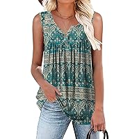 POPYOUNG Womens Summer Tank Tops Sleeveless Henley Button Down Shirts to Wear with Leggings Casual Loose Blouse