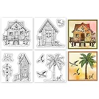 GLOBLELAND 4Pcs Beach Hut Clear Stamps for DIY Scrapbooking Log Cabin Mini Silicone Clear Stamp Seals 2.2x2.2inch Transparent Stamps for Cards Making Photo Album Journal