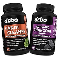 Activated Charcoal & Candi Cleanse Support - Organic Coconut Charcoal Pills & Anti Overgrowth Pills for Stomach Gas and Bloating for Men Women Kids - Oral Herbal Oregano & Caprylic Acid Capsules