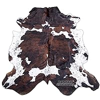 Genuine Cowhide Rug: Hand-Picked & Authentic Real Cowhide Rug for Country Home Decor - Cow Hide Rug Large Sized at 6x7ft - Cozy, Unique, Durable, Leather Cow Carpet Rugs - Brindle Nutella