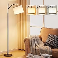 Ambimall Floor Lamps for Living Room with 3 Color Temperatures, Standing Lamp Tall with Adjustable Linen Shade, Tall Lamps for Living Room Bedroom Office Classroom Dorm Room, 9W Bulb Included