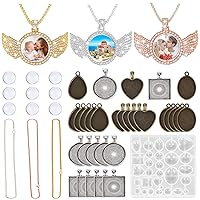 Resin Jewelry Molds Pendant Trays Making Kit Including 6PCS Double Sided Bezel Trays Charms, 3PCS Thick Chains with 9PCS Sublimation Discs, 30PCS Metal Pendant and 1PCS Silicone Epoxy Casting Molds