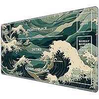 TCG Playmat with Magic Zones 24 x 14 inches Mousepad Compatible for MTG TCG Trading Card Game Play Mats Smooth Rubber Surface Magic The Gathering Play Mat, Green Wave