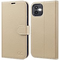 OCASE Compatible with iPhone 12 Case/Compatible with iPhone 12 Pro Wallet Case, PU Leather Flip Case with Card Holders RFID Blocking Kickstand Phone Cover 6.1 Inch (Litchi Apricot)