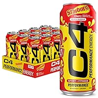 C4 Energy Drink, Starburst Cherry, Carbonated Sugar Free Pre Workout Performance Drink with no Artificial Colors or Dyes, 16 Oz, 12 count