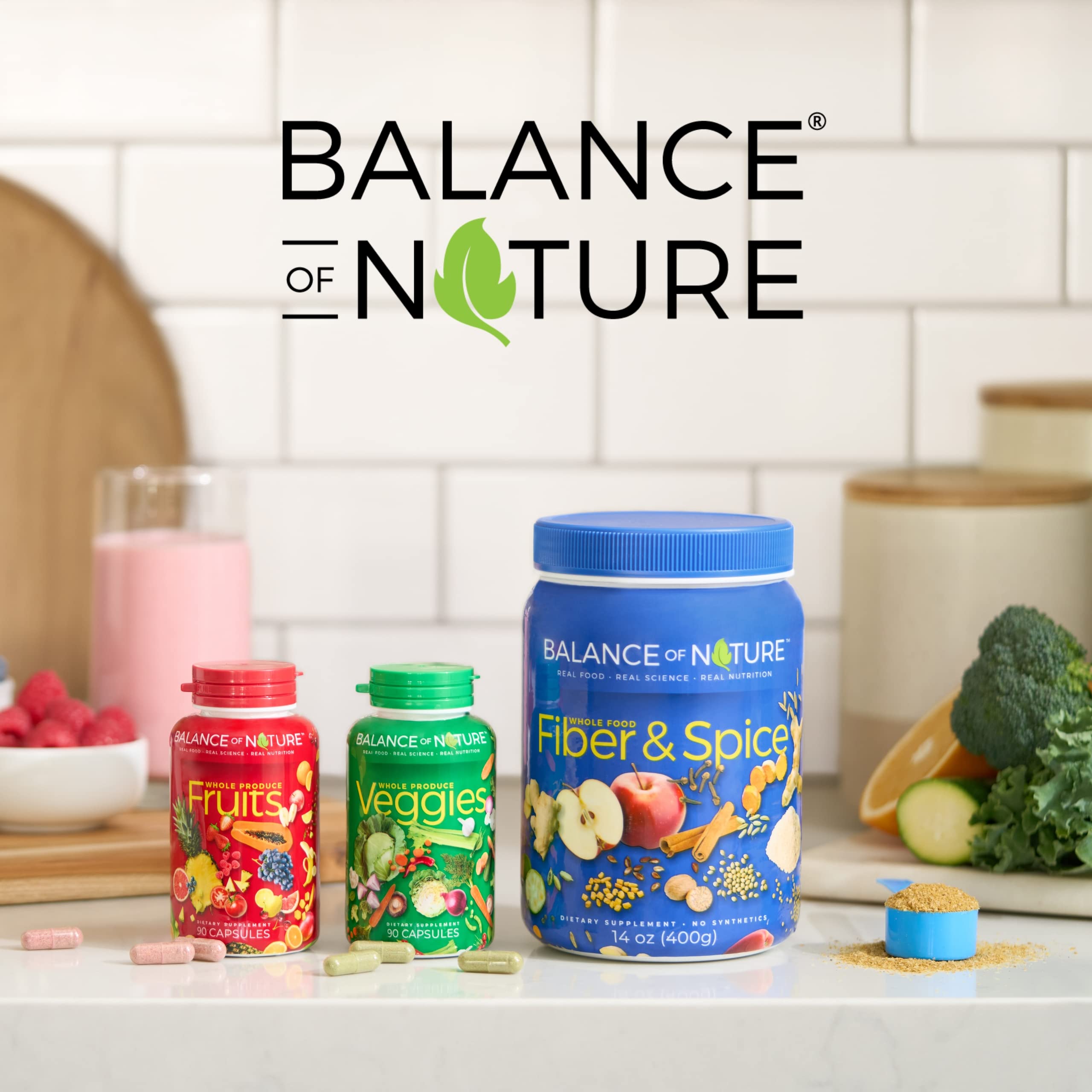 Balance of Nature Fruits and Veggies - Whole Food Supplement with Superfood for Women, Men, and Kids - 90 Fruit Capsules, 90 Veggie Capsules