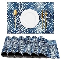 Navy Blue and White Antelope Print Aqua Animal Skin Pattern Placemats Set of 6 PCS Table Mats for Dinning Table Home Decoration Kitchen Place Mat Non-Slip Heat Resistant