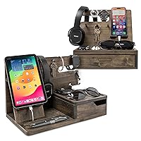 Nightstand Organizer - Rustic Night Stand Organizers Bundle Make Unique Gifts for Men, Dad, Father or Son- Bedside Table Organizer for Cellphone, Headphone, Earbud, Watch, Accessories
