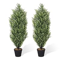 THE BLOOM TIMES 3ft Topiary Trees Artificial Outdoors 2 Pack Fake Outdoor Plants Faux Cedar Pine Bushes and Shrubs Set of 2 for Front Porch 3 Feet