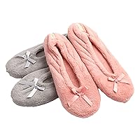 Roxoni Women's Terry Classic Cotton & Velour Ballerina Slippers (Pack of 2)