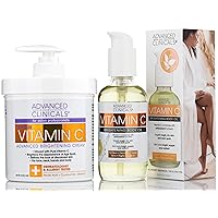 Brightening Vitamin C Cream Moisturizer + Vitamin C Body Oil Skin Care Set | Nourishing, Brightening, & Hydrating Body Oil & Body Lotion For Dark Spots, Dry Skin, & Stretch Marks