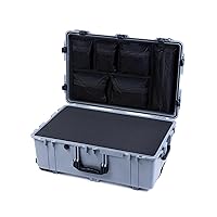 Pelican 1650 Case by ColorCase - Silver - Large Sized Waterproof Case with Pick & Pluck Foam & Mesh Lid Organizer - Black Handles & Latches