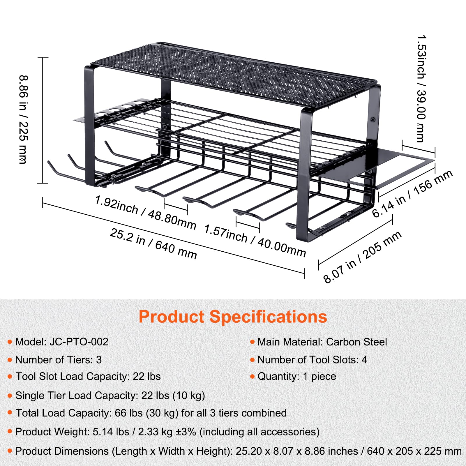 VEVOR Power Tool Organizer, 4 Slot, 3 Layers, Cordless Drill Wall Mount, Rust Resistant, Heavy Duty Metal Shelf for Screwdriver Pliers