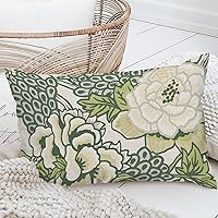 ArogGeld Green and White Chinoiserie Peony Flower Cushion Cover Vintage Asian Style Peony Floral Throw Pillow Cover Chinoiserie Double Side Euro Sham Pillow for Sofa Chair 12x20in White Linen